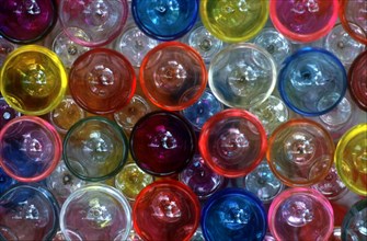 VIETNAM, Ho Chi Minh City, "Coloured glassware for Tet, viewed from above."