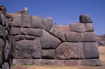 PERU , Cusco Department, Sacsayhuaman, Detail of the stonework of the Inca fortress ruins