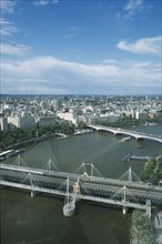 ENGLAND, London, View over the skyline and river Thames from the London Eye.