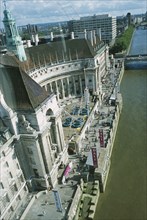 ENGLAND, London, View over County Hall and river Thames from the London Eye.
