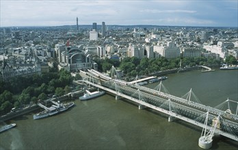 ENGLAND, London, View over the skyline and river Thames from the London Eye.