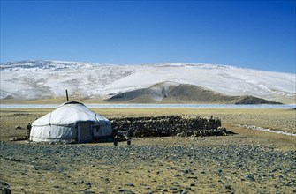 MONGOLIA, Bayan Olgii Province, Ger or yurt in Kazakh nomad camp