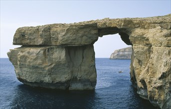MALTA, Gozo, Dwejra, Azure Window natural rock arch.