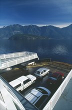 CANADA, British Columbia, Howe Sound, Ferry heading for Horseshoe Bay north of Vancouver.  View