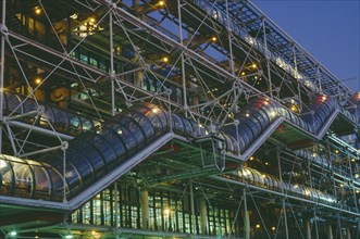 FRANCE, Ile de France, Paris, The Pompidou Centre.  Exterior at dusk.