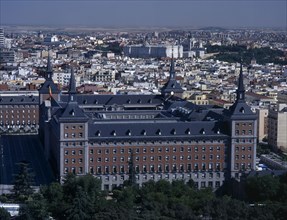 SPAIN, Madrid State, Madrid, General view of the Army Headquarters and Palacio Real from the Faro