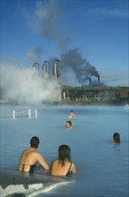 ICELAND, Gullbringu, Reykjanes Peninsula, Blue Lagoon at Svartsengi geo thermal power station.