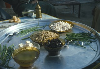 SYRIA, Food & Drink, Local food served in small village hear Ebla on the road between Aleppo and