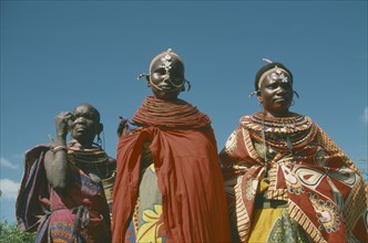 KENYA, Tribal Peoples, Samburu women in traditional clothing and jewellery.