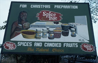 GRENADA, Advertising, Hoarding advertising Spice Isle spices and candid fruit for Christmas food.