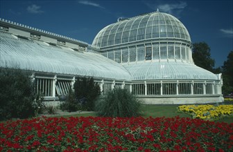 IRELAND, North, Belfast, Exterior of Palm House in Botanic Gardens.