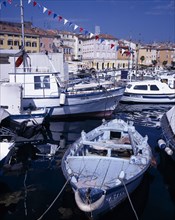 CROATIA, Rovinj, Moored boats in the harbour