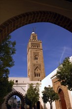 MOROCCO, Casablanca, Minaret seen through archway