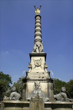 FRANCE, Ile de France, Paris, Fountain Chatelet with golden statue atop a stone column