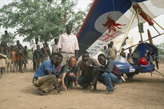 CAMEROON, Explorers, Travel writer and explorer Christina Dodwell with microlight aircraft and