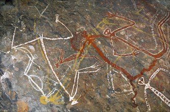 AUSTRALIA, Northern Territory, Kakadu National Park, Aboriginal rock painting depicting dancing