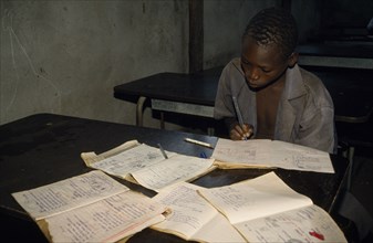 ETHIOPIA, Dima, Sudanees boy in school