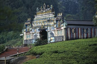 SRI LANKA, Nuwara Eliya, Hindu Temple in the centre of a tea plantation of which the tea pickers