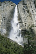 USA, California, Yosemite National Park, Upper Yosemite Falls cascading down sheer granite cliffs