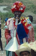 HAITI, Religion, Voodoo priest at Ra Ra dance. The Voodoo years comes to a climax at Lent and