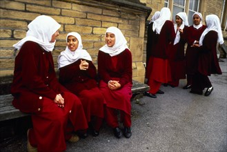IRAN, Education, Schoolgirls wearing chadoor.