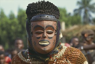 CONGO, Festivals, Masked dancer at Bapende Gungu Festival