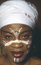 NIGERIA, People, Women, Portrait of woman wearing African make up