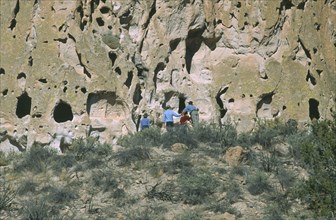 USA, New Mexico, Bandalier, Anasazi Indian cave dwellings in the national monument