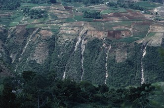 WEST INDIES, Haiti, Gully erosion through hillsides.