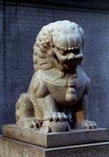 CHINA, Beijing, Forbidden City, Stone lion statue Guardian to the Old City