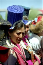 INDIA, Ladakh, Dancers at the 14th Dalai Lamas birthday celebrations