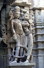 INDIA, Rajasthan, Mt Abu, Decorative carved marble figures at one of the Dilwara Temples