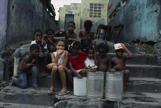DOMINICAN REPUBLIC, Children, Children living in squatted mansion.
