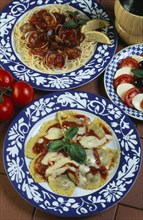 ITALY, Food, "Spaghetti with clams, ravioli and Insalata Caprese"