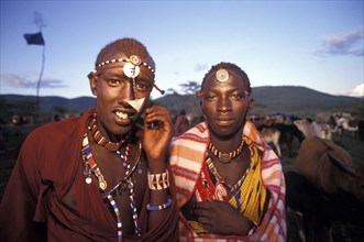 KENYA, Kajiado, Maasai moran at an initiation ceremony into manhood