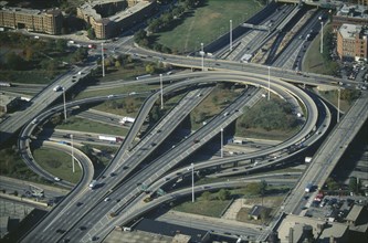 USA, Illinois, Chicago, Aerial view over interchange of the Dan Ryan and Eisenhower expressways in