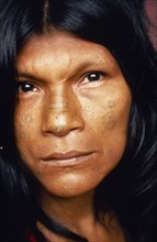 ECUADOR, People, Women, Portrait of Shuar Indian woman. Tribe also known as Jivero and Jibaro