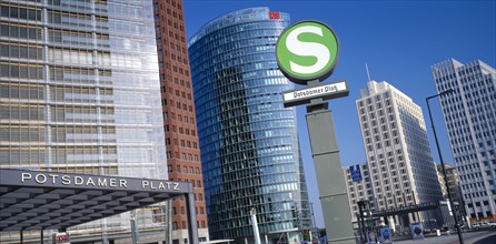 GERMANY, Berlin, Potsdamer Platz railway station exterior and sign