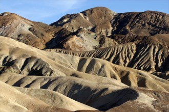 USA, California, Death Valley, View over layered sculpted rock hills