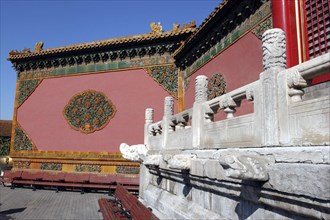 CHINA, Beijing, Forbidden City, Exterior detail of one of the buildings in the complex