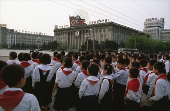 NORTH KOREA, Pyongyang, Young Pioneers visiting Kim Il sung Square.