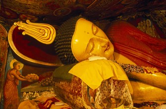 SRI LANKA, Kandy Area, Aluvihara Cave Temple, Head section of a reclining Buddha statue