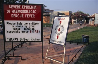 CAMBODIA, Siem Reap, Sign outside the Childrens Hospital asking for blood donations due to a severe
