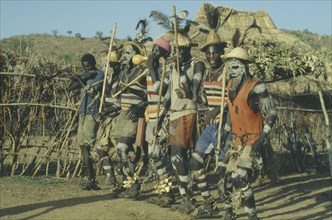 SUDAN, Nuba Mountains, Nuba masqueraders from Heiban