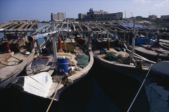 QATAR, Doha, Doha harbour and fishing dhows.