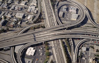 USA, California, Los Angeles, Aerial view over the freeway.