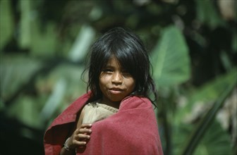 COLOMBIA, Sierra Nevada de Santa Marta, Children, Portrait of young Kogi girl.