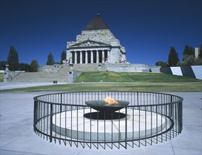 AUSTRALIA, Victoria, Melbourne, The Shrine of Remembrance WW1 memorial with the Eternal Flame in