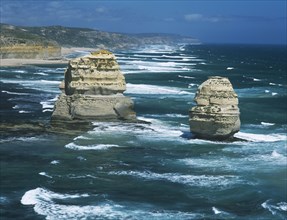 AUSTRALIA, Victoria, Near Port Campbell, Great Ocean Road rugged coastal sea stacks