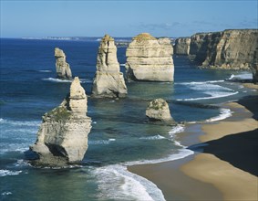 AUSTRALIA, Victoria, Port Campbell N.P, Great Ocean Road. The Twelve Apostles sea stacks